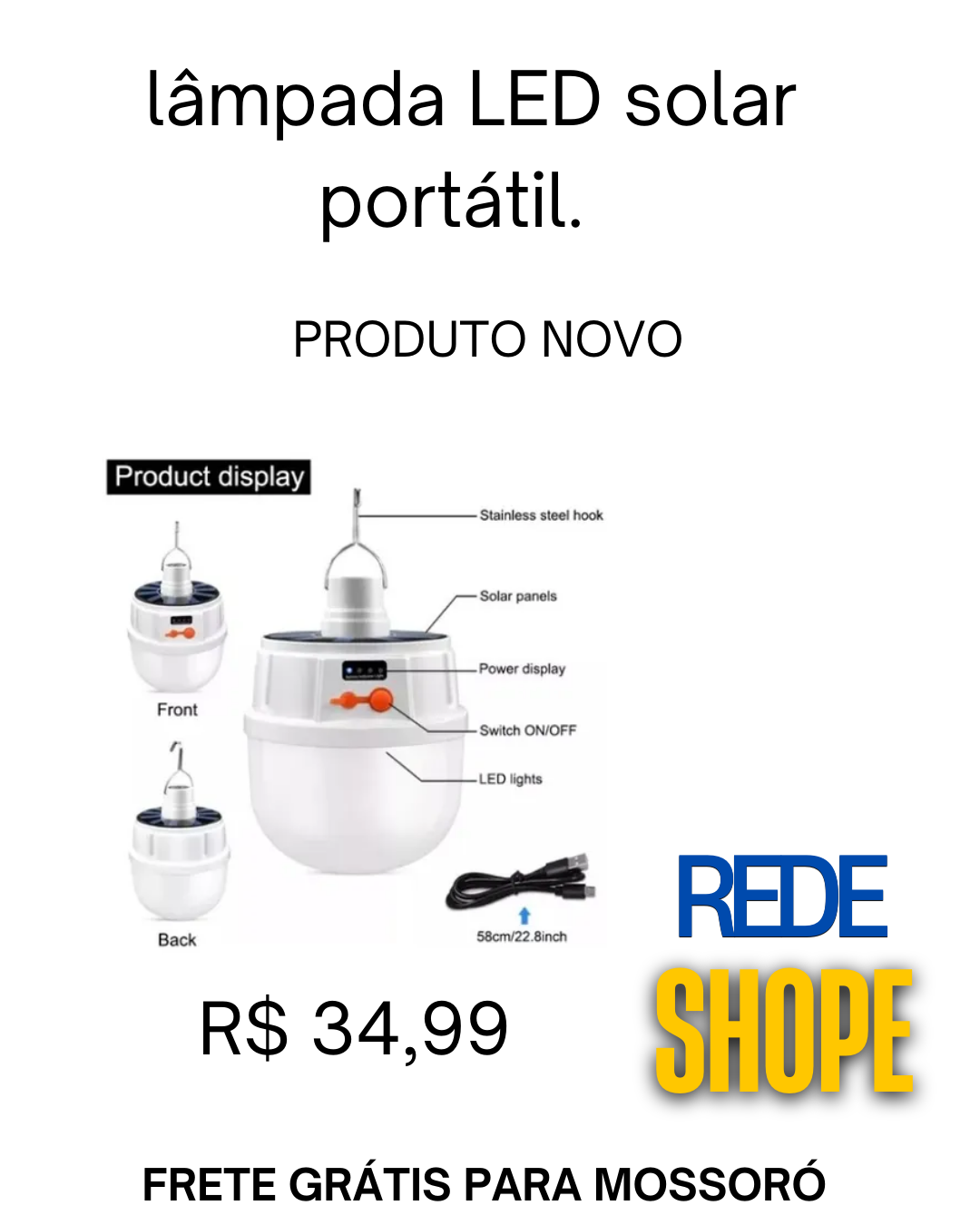 lâmpada LED com painel solar - Imagem 2