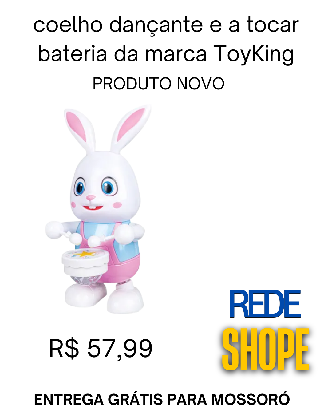 coelho que dança e toca bateria, da marca Toy King - Imagem 2