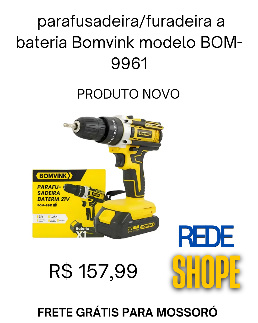 parafusadeira/furadeira a bateria Bomvink 21V, modelo BOM-9961 - Imagem 2