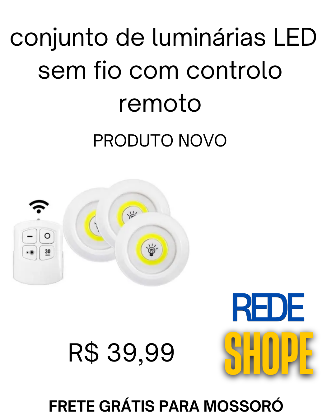 conjunto de 3 luminárias LED sem fio com controle remoto - Imagem 2