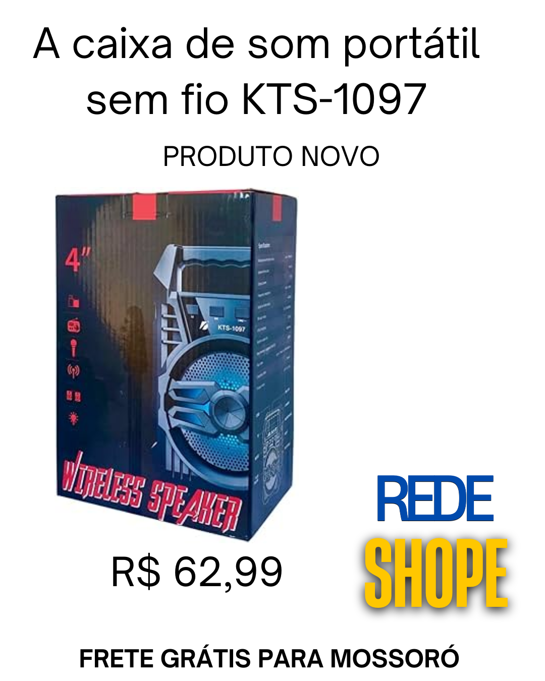CAIXA DE SOM sem fios portátil KTS-1097 - Imagem 2