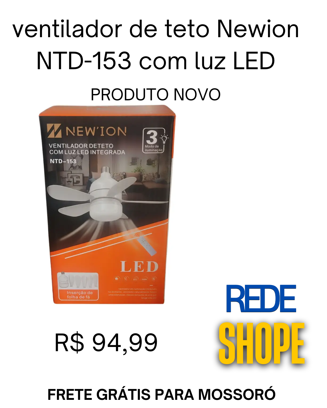 ventilador de teto com luz LED integrada Newion NTD-153 - Imagem 2