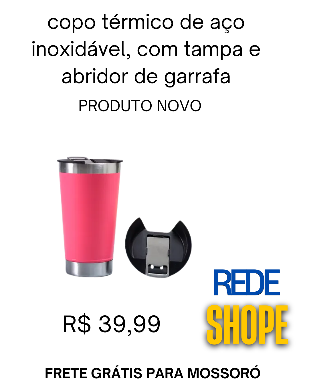 copo térmico de aço inoxidável com tampa e abridor de garrafas integrado - Imagem 2