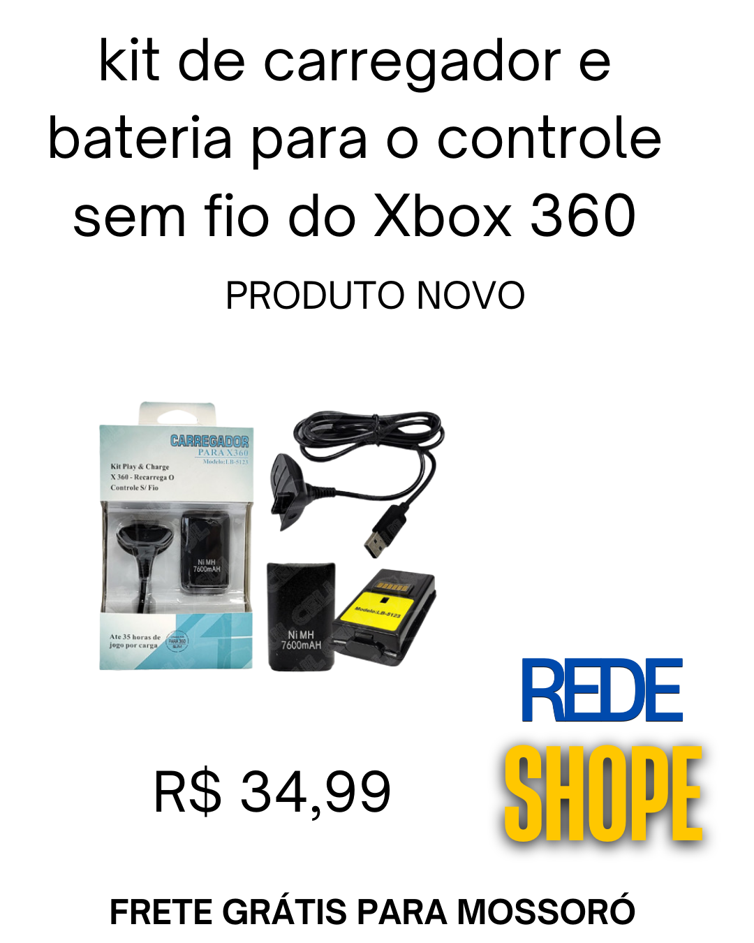 kit de carregador e bateria para controle sem fio Xbox 360 - Imagem 2