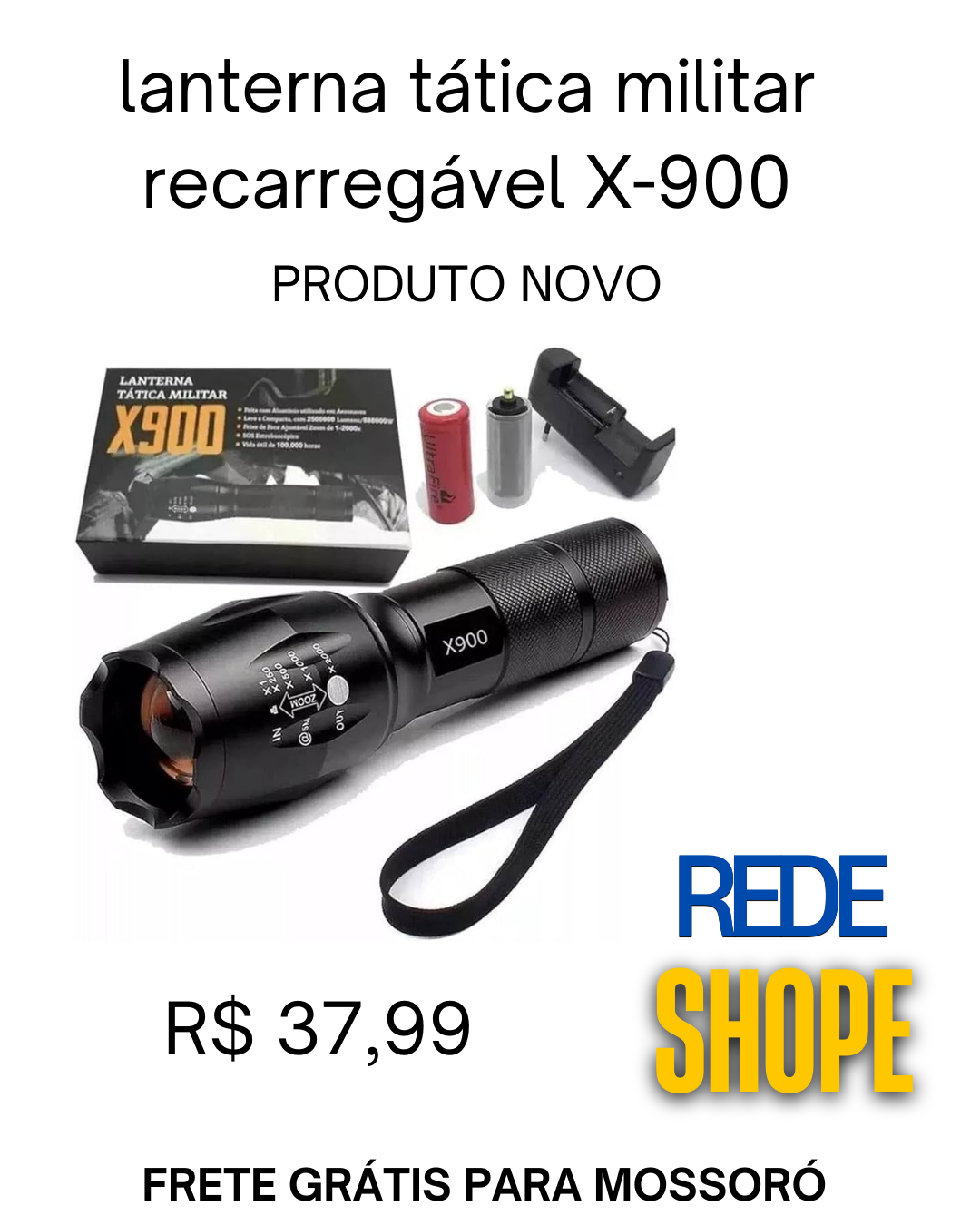 anterna tática militar recarregável X900 - Imagem 2