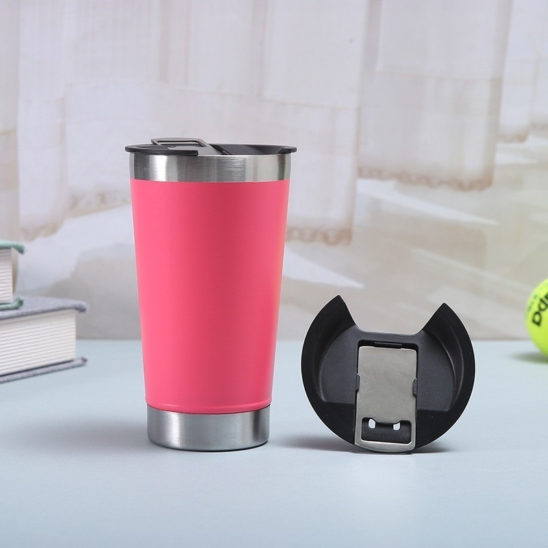 copo térmico de aço inoxidável com tampa e abridor de garrafas integrado