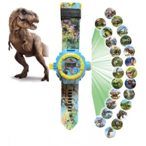 relógio projetor infantil com tema de dinossauro