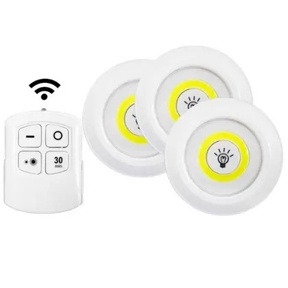 conjunto de 3 luminárias LED sem fio com controle remoto