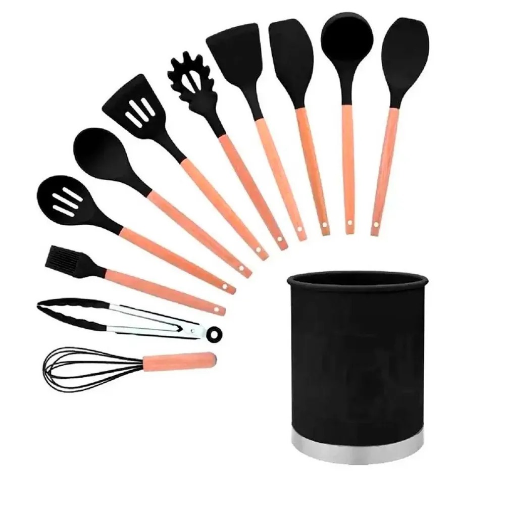 UTENSÍLIOS DOMÉSTICOS-utensílios de silicone com cabos de madeira