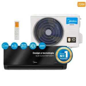 ar-condicionado split Midea Inverter de 18.000 BTUs, operando em 220V.