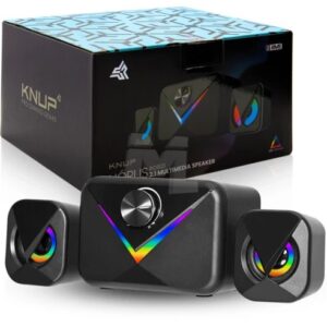 caixa de som Knup Horus RO821 2.1 é um sistema de som multimídia com iluminação LED.