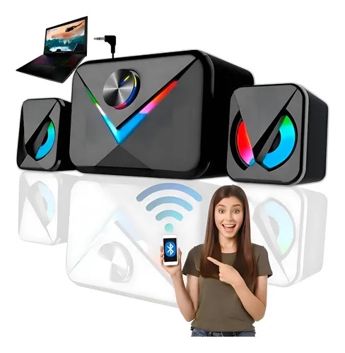 caixa de som Knup Horus RO821 2.1 é um sistema de som multimídia com iluminação LED. - Imagem 2