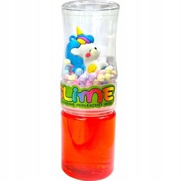 potes de slime (geleca) com a parte superior em formato de unicórnio de borracha.