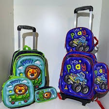 bolsa conjunto de mochila infantil com rodinhas, lancheira e estojo com tema de leãozinho. Design 3D holográfico - Imagem 2