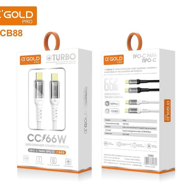 cabo de dados A'Gold Turbo C-C/66W (Tipo-C para Tipo-C)