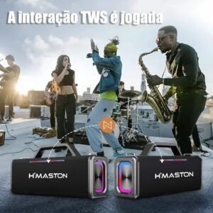 caixa de som Bluetooth HMaston RN04 é um sistema de áudio portátil com recursos de karaokê. 