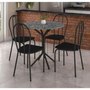 mesa de jantar com tampo de mármore ou granito e quatro cadeiras