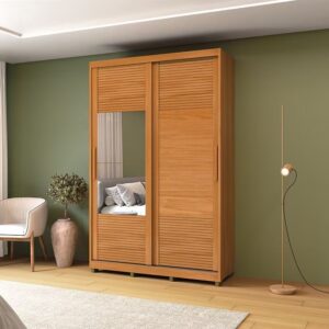 guarda-roupa Thales 2 portas de correr com espelho e 03 gavetas em 100% MDF
