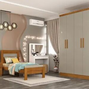 Guarda Roupa Solteiro 4 Portas 2 Gavetas Amsterdam da Tcil Móveis, na cor Cinamomo/Off White. 