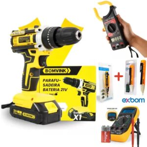 ferramentas   parafusadeira/furadeira a bateria 21V da marca Bomvink. 