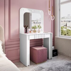 penteadeira camarim branca com espelho e iluminação embutida