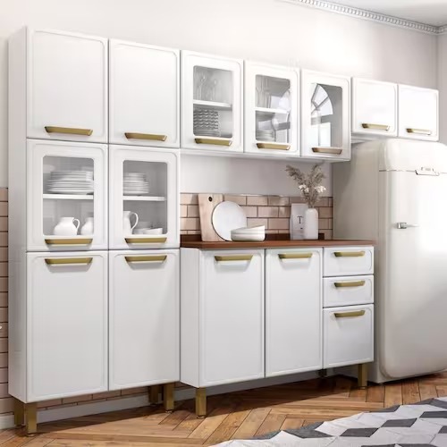 Cozinha Completa Aço com Portas de Vidro Bella Bertolini