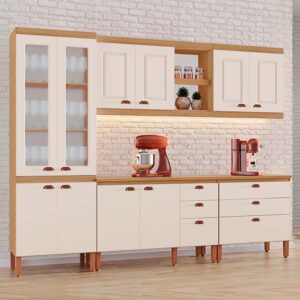 ARMÁRIO- Cozinha Completa Modulada Jessica 100% MDF com 2 Balcões Independentes 10 Portas e 6 Gavetas Tuboarte
