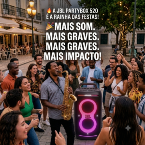 🔥 A JBL PARTYBOX 520 É A RAINHA DAS FESTAS! 🎉 MAIS SOM. MAIS GRAVES. MAIS IMPACTO!  Se você quer transformar qualquer ambiente em um verdadeiro show, a JBL PartyBox 520 entrega potência absurda, graves intensos e a qualidade incomparável da JBL