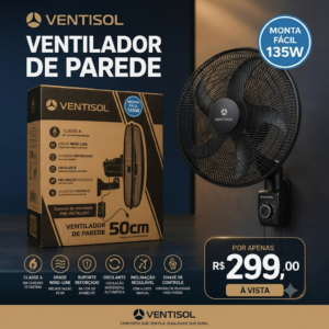 🌬️ O VENTILADOR MAIS VENDIDO DO VERÃO! 🔥 VENTILADOR DE PAREDE VENTISOL 50 CM  Potência, economia e muito mais vento para sua casa ou comércio!  💨 135W de potência para refrescar ambientes grandes com eficiência.