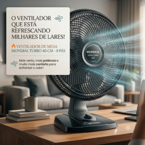 🌬️ O VENTILADOR QUE ESTÁ REFRESCANDO MILHARES DE LARES! 🔥 VENTILADOR DE MESA MONDIAL TURBO 40 CM – 8 PÁS  💨 Mais vento, mais potência e muito mais conforto para enfrentar o calor!