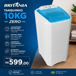 🧺 CHEGA DE LAVAR ROUPA NO BRAÇO! 💥 TANQUINHO BRITÂNIA 10KG NOVO  Com 01 ano de garantia de fábrica!